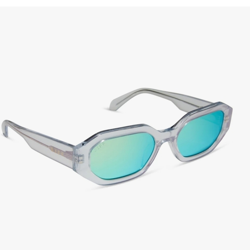 Diff Eyewear Clear Frame Sunglasses with Aqua Green Mirrored Lenses